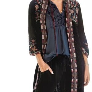 Johnny Was Gray Velvet Duster with Floral Accents